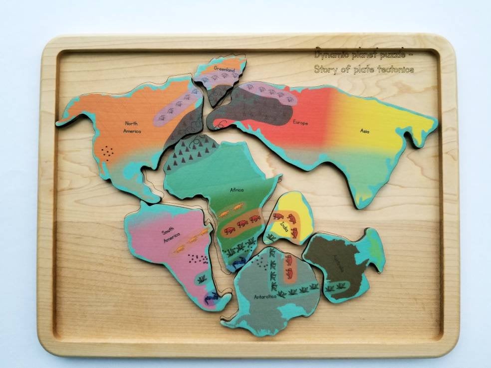 Plate tectonics puzzle - Pangaea puzzle - pangea - continental drift - Montessori toys - Geography gift - stem toys - wooden toys - teacher
