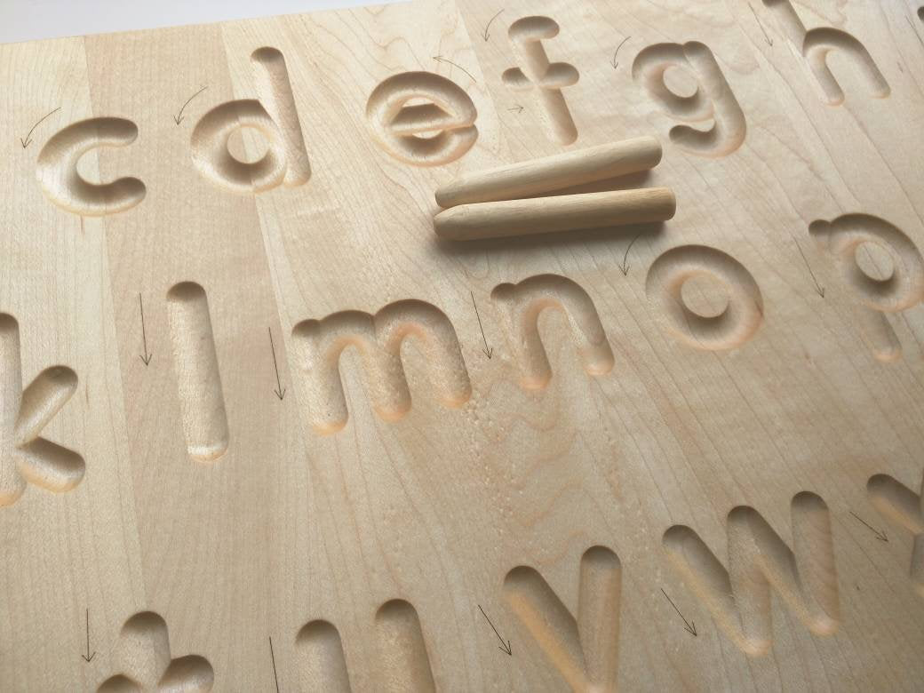 Alphabet tracing board, Natural wood, D'Nealian font alphabet tracing –  MirusToys